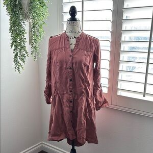 Anthropologie Pink Button-Up high low dress